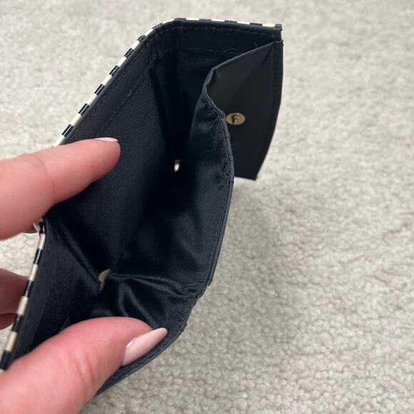 APT.9 Black White Striped Patent Trifold Wallet Small ID Card Slot Coin Pocket - Picture 4 of 8